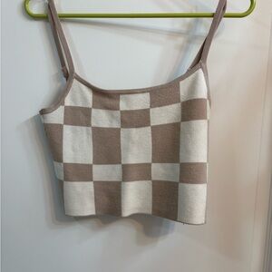 Checkered Brown and White Crop Top